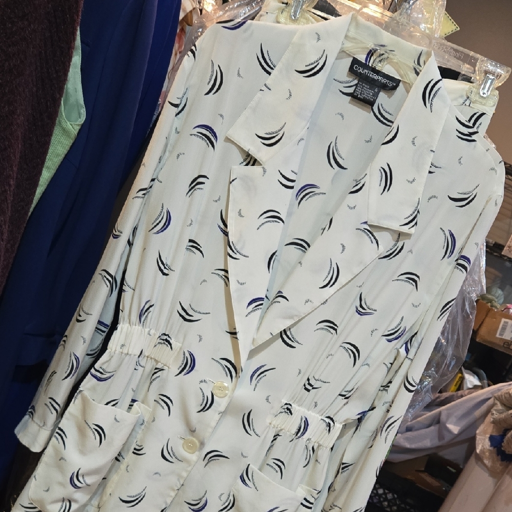 Vintage White and Blue Patterned Skirt Set Size 6